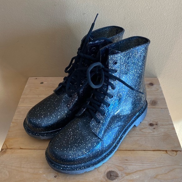 Sam Edelman Circus Translucent Black Glitter Quinn Rubber Combat Boots Size: 7 - Picture 5 of 15